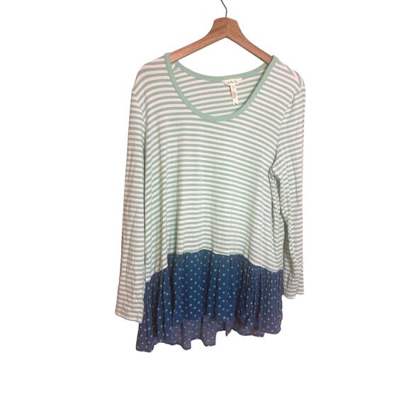 Matilda Jane Talk Tomorrow Stripe Dots Long Sleeve Peplum Top Large - Picture 2 of 5